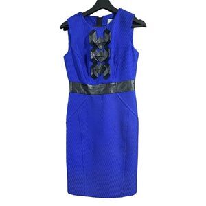 Milly of New York Wool Vegan Leather Cobalt Electric Royal Blue Sheath Dress Siz